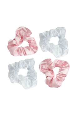 Online Pink & White Satin Scrunchies 3 Pcs Håraccessoarer|Håraccessoarer