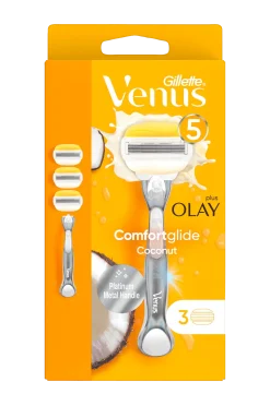 Gillette Hårborttagning > Rakhyvel Comfortglide Coconut + Olay-rakblad 3 st