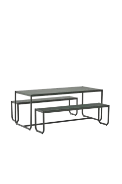 Hot Sotil Set med 2 bänkar och bord i galvaniserat stål med grön finish 183 x 83 cm Utemöbler & Trädgård