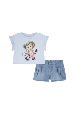 Online Set SS Top & Pleated Short Byxor, Jeans & Leggings|Toppar & T-Shirts