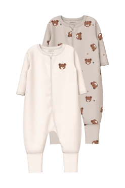 Name it Sovkläder & Myskläder > baby Pyjamasoverall nbnNightsuit Zip FF Pumice Bear 2-pack