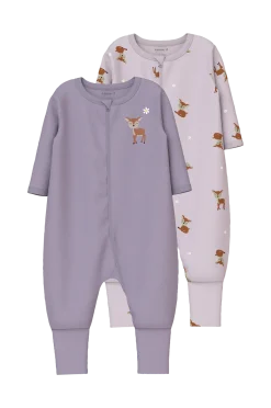 Online baby Pyjamasoverall nbfNightsuit Zip FF Lilac Deer N 2-pack Sovkläder & Myskläder