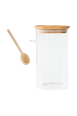 Best Hög glasburk med bambulock och mätsked - 1400 ml Köksförvaring
