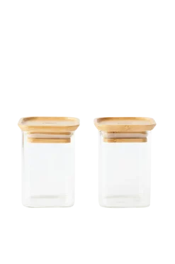 Best Set med 2 fyrkantiga glaslådor Xs med bambulock - 240 ml Köksförvaring