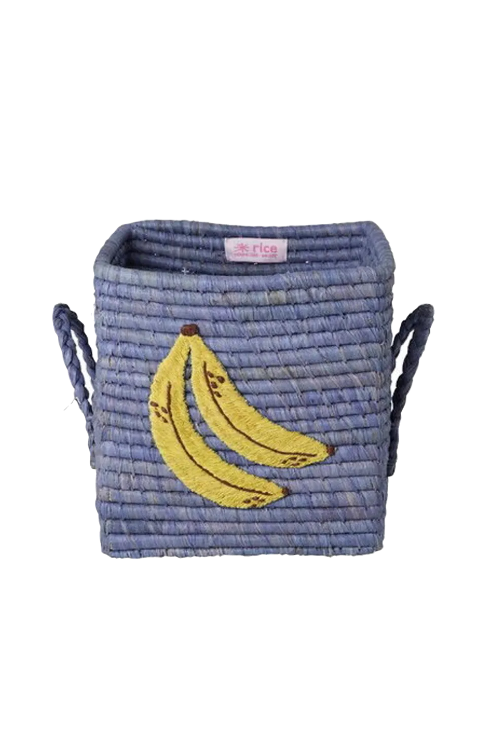 Online Raffia Square Basket med broderi av stor banan och handtag av raffia - Small Köksförvaring|Korgar