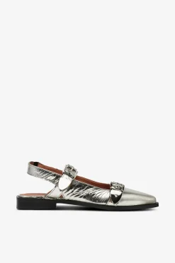 Clearance Slingback biaVictoria Buckle Tumbled Metallic Leather Sandaler & Sandaletter