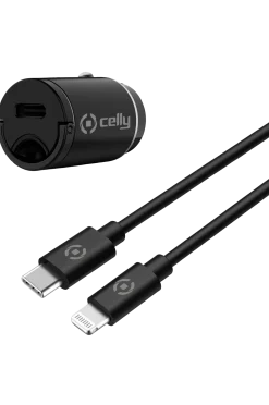 Celly Mobiler, Tablet & Tillbehör > Billaddare Mini USB-C PD 20W + USB-C till Lightning-kabel