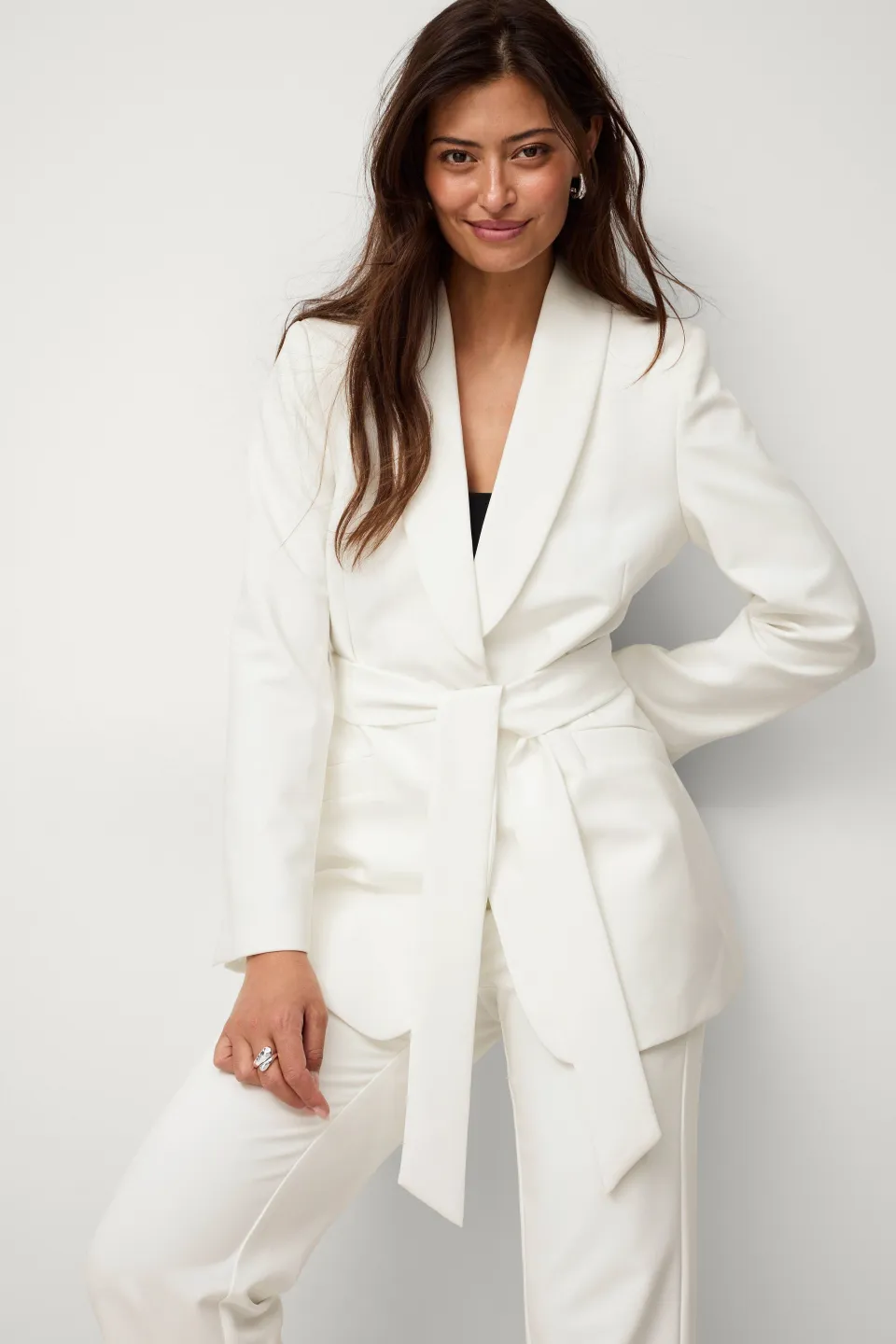 New Collection Kavaj med knytskärp och sjalkrage Kavajer & Västar